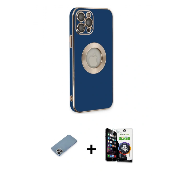 MARSİLYAN™- iPhone 12 Pro Max Kılıf İz Form Serisi - Şeffaf Temperli Cam Ekran Koruyucu + Shine Kamera Lens Koruma Cam - GI