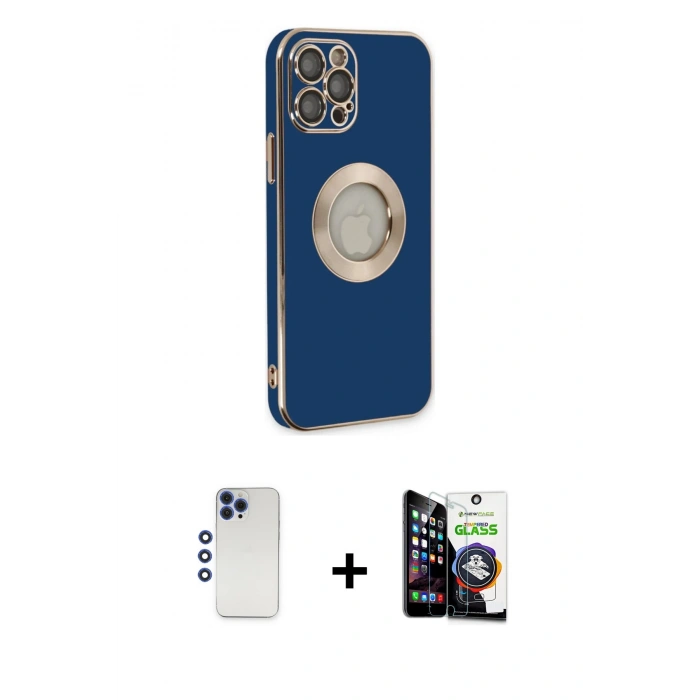 MARSİLYAN™- iPhone 12 Pro Max Kılıf İz Form Serisi - Şeffaf Temperli Cam Ekran Koruyucu + Shine Kamera Lens - LT