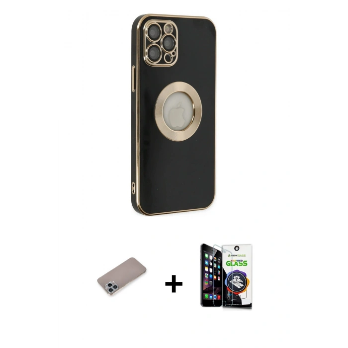 MARSİLYAN™- iPhone 12 Pro Max Kılıf İz Form Serisi - Şeffaf Temperli Cam Ekran Koruyucu + Shine Kamera Lens Koruma Cam - SABE