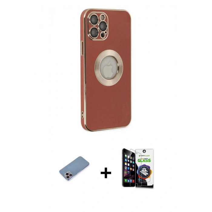 MARSİLYAN™- iPhone 12 Pro Max Kılıf İz Form Serisi - Şeffaf Temperli Cam Ekran Koruyucu + Shine Kamera Lens Koruma Cam - PE