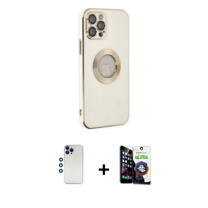 MARSİLYAN™- iPhone 12 Pro Max Kılıf İz Form Serisi - Şeffaf Temperli Cam Ekran Koruyucu + Shine Kamera Lens - LT