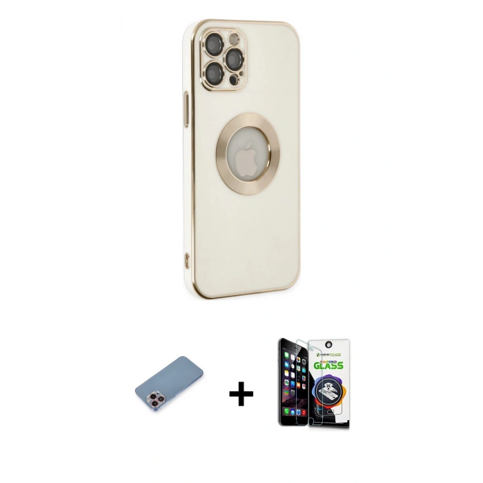 MARSİLYAN™- iPhone 12 Pro Max Kılıf İz Form Serisi - Şeffaf Temperli Cam Ekran Koruyucu + Shine Kamera Lens Koruma Cam - PE