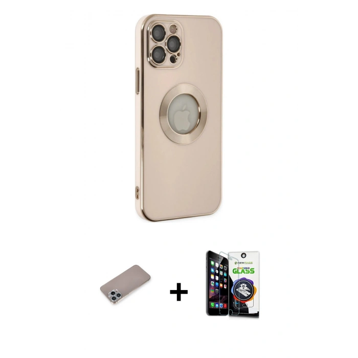 MARSİLYAN™- iPhone 12 Pro Max Kılıf İz Form Serisi - Şeffaf Temperli Cam Ekran Koruyucu + Shine Kamera Lens Koruma Cam - SABE