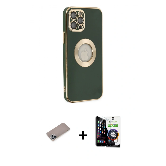MARSİLYAN™- iPhone 12 Pro Max Kılıf İz Form Serisi - Şeffaf Temperli Cam Ekran Koruyucu + Shine Kamera Lens Koruma Cam - SABE