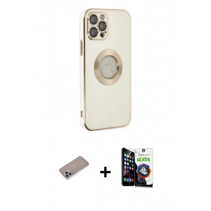 MARSİLYAN™- iPhone 12 Pro Max Kılıf İz Form Serisi - Şeffaf Temperli Cam Ekran Koruyucu + Shine Kamera Lens Koruma Cam - SABE