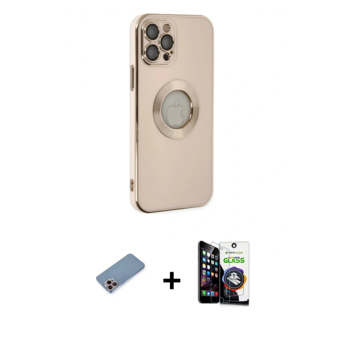 MARSİLYAN™- iPhone 12 Pro Max Kılıf İz Form Serisi - Şeffaf Temperli Cam Ekran Koruyucu + Shine Kamera Lens Koruma Cam - PE