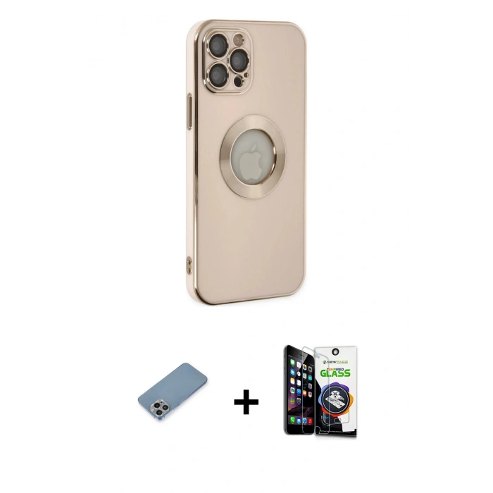 MARSİLYAN™- iPhone 12 Pro Max Kılıf İz Form Serisi - Şeffaf Temperli Cam Ekran Koruyucu + Shine Kamera Lens Koruma Cam - GI