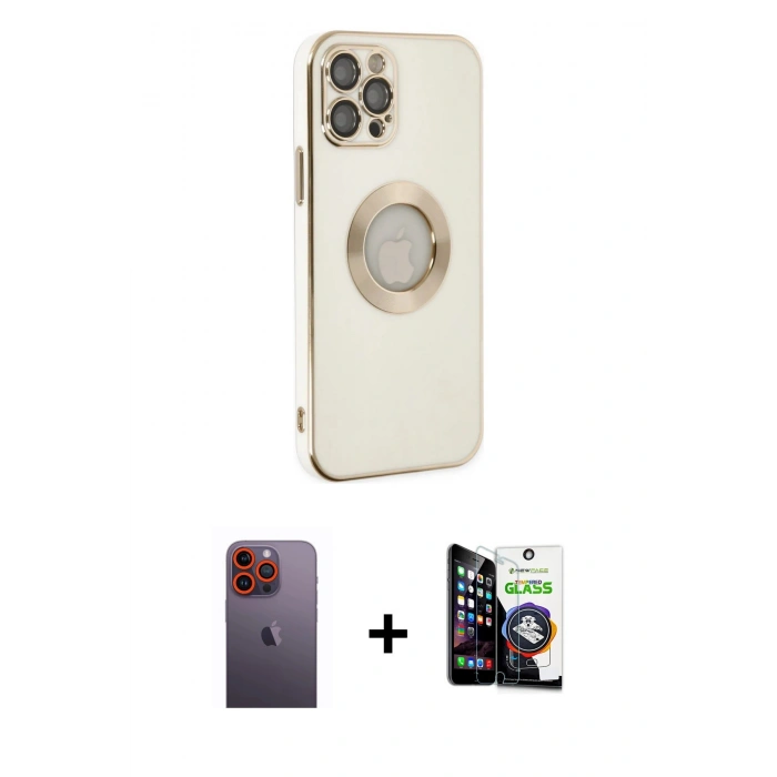 MARSİLYAN™- iPhone 12 Pro Max Kılıf İz Form Serisi - Şeffaf Temperli Cam Ekran Koruyucu + Neon Fosforlu Kamera Lens - TU