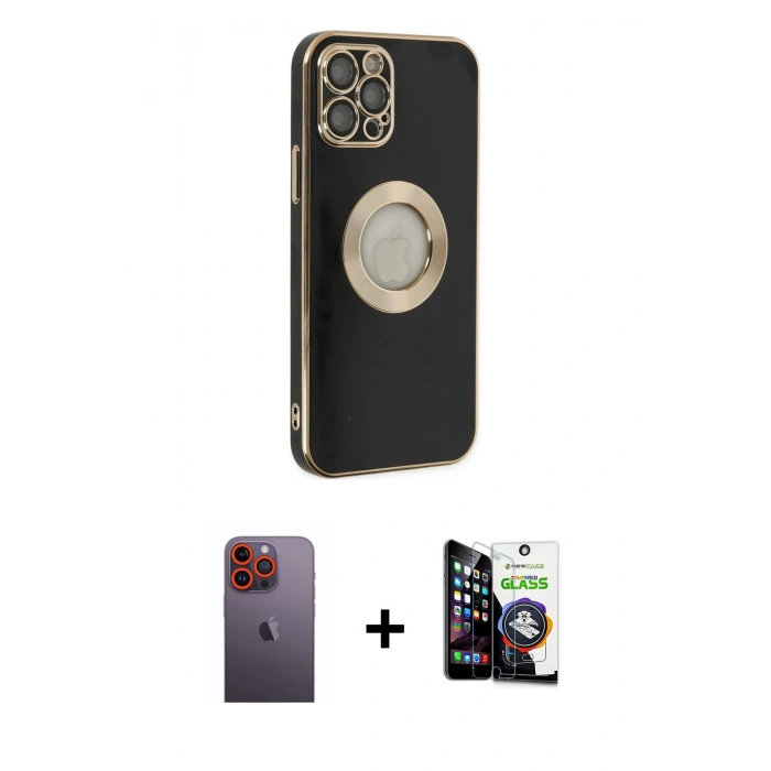 MARSİLYAN™- iPhone 12 Pro Max Kılıf İz Form Serisi - Şeffaf Temperli Cam Ekran Koruyucu + Neon Fosforlu Kamera Lens - TU