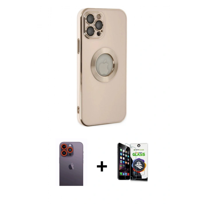 MARSİLYAN™- iPhone 12 Pro Max Kılıf İz Form Serisi - Şeffaf Temperli Cam Ekran Koruyucu + Neon Fosforlu Kamera Lens - TU