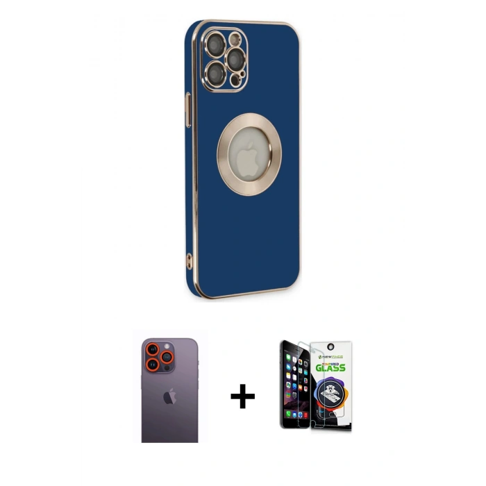 MARSİLYAN™- iPhone 12 Pro Max Kılıf İz Form Serisi - Şeffaf Temperli Cam Ekran Koruyucu + Neon Fosforlu Kamera Lens - TU