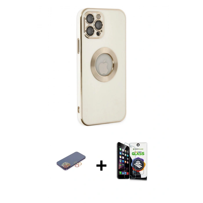 MARSİLYAN™- iPhone 12 Pro Max Kılıf İz Form Serisi - Şeffaf Temperli Cam Ekran Koruyucu + Renkli Kamera Lens Koruma Cam - TU