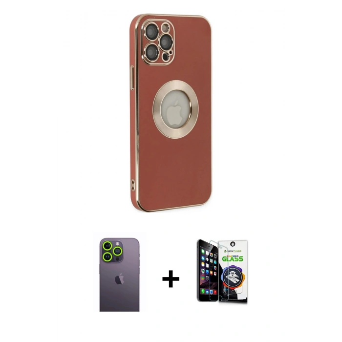 MARSİLYAN™- iPhone 12 Pro Max Kılıf İz Form Serisi - Şeffaf Temperli Cam Ekran Koruyucu + Neon Fosforlu Kamera Lens - YL