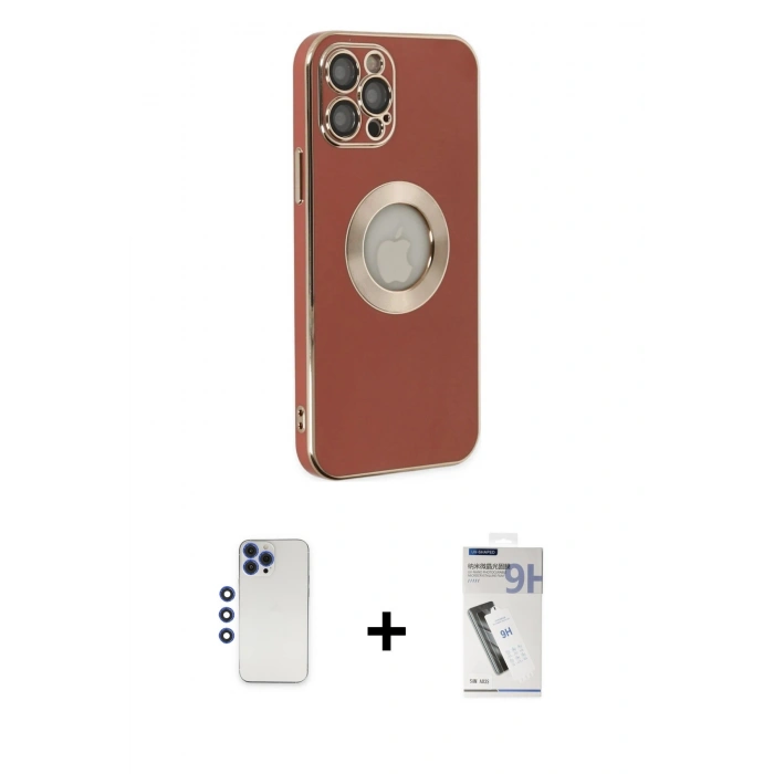 MARSİLYAN™- iPhone 12 Pro Max Kılıf İz Form Serisi - Şeffaf Uv Polymer Nano Ekran Koruyucu + Lacivert Shine Kamera Lens