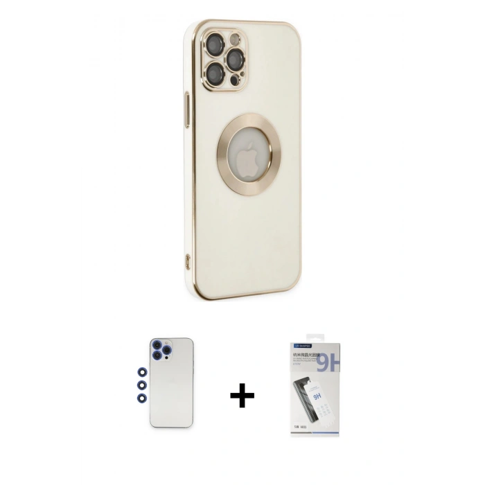 MARSİLYAN™- iPhone 12 Pro Max Kılıf İz Form Serisi - Şeffaf Uv Polymer Nano Ekran Koruyucu + Lacivert Shine Kamera Lens