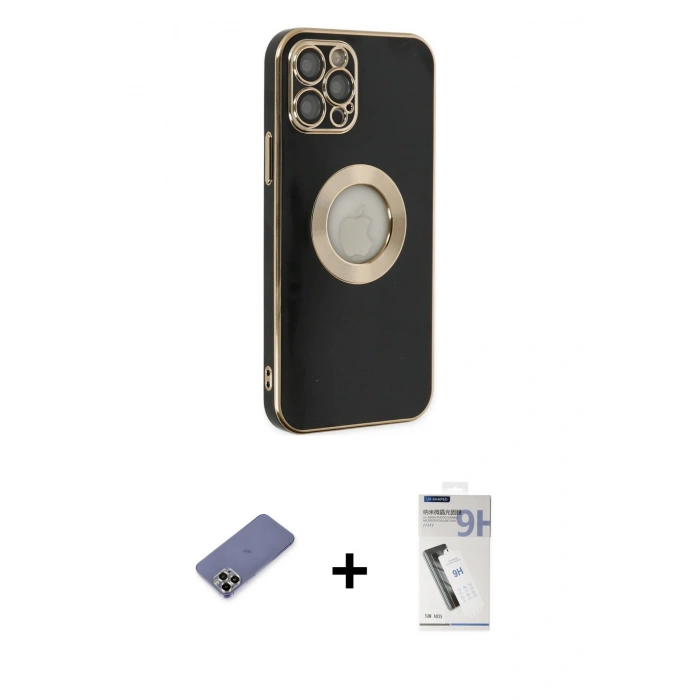 MARSİLYAN™- iPhone 12 Pro Max Kılıf İz Form Serisi - Şeffaf Uv Polymer Nano Ekran Koruyucu + Metal Kamera Lens Koruma Cam - GD