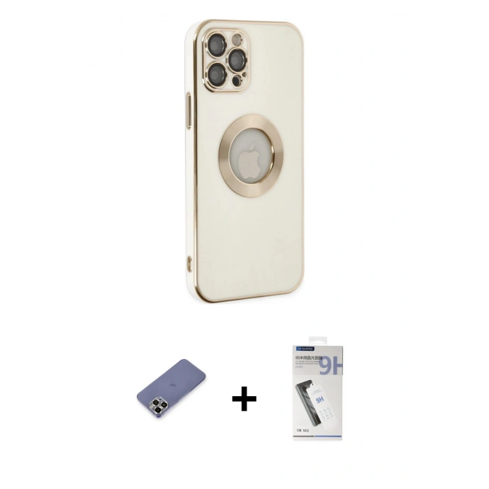 MARSİLYAN™- iPhone 12 Pro Max Kılıf İz Form Serisi - Şeffaf Uv Polymer Nano Ekran Koruyucu + Metal Kamera Lens Koruma Cam - GD