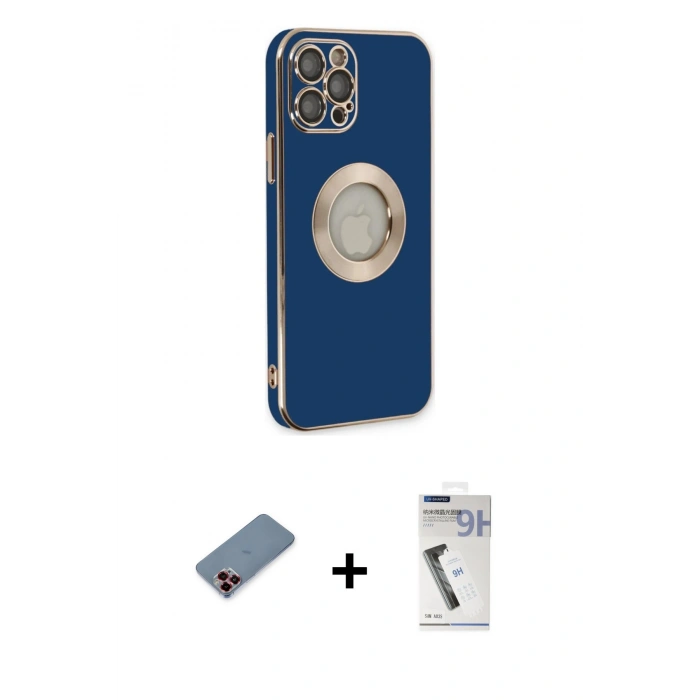 MARSİLYAN™- iPhone 12 Pro Max Kılıf İz Form Serisi - Şeffaf Uv Polymer Nano Ekran Koruyucu + Metal Kamera Lens Koruma Cam - KI