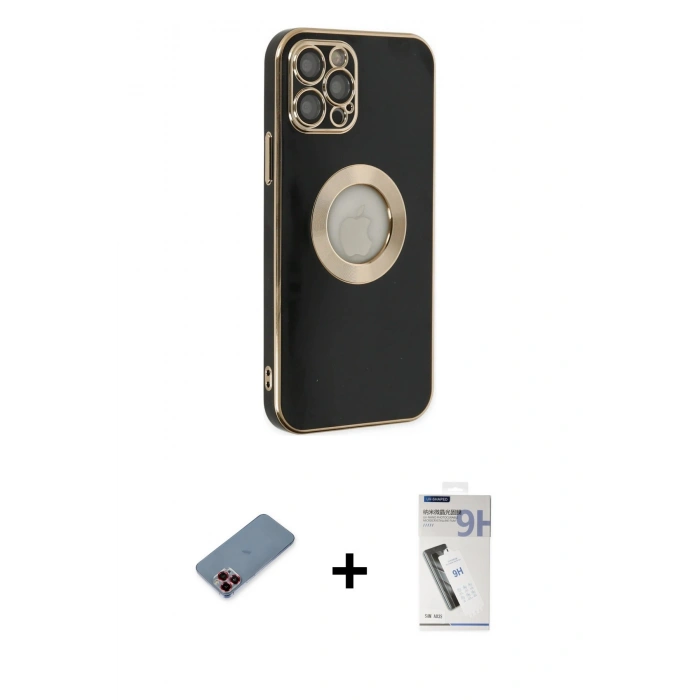 MARSİLYAN™- iPhone 12 Pro Max Kılıf İz Form Serisi - Şeffaf Uv Polymer Nano Ekran Koruyucu + Metal Kamera Lens Koruma Cam - KI