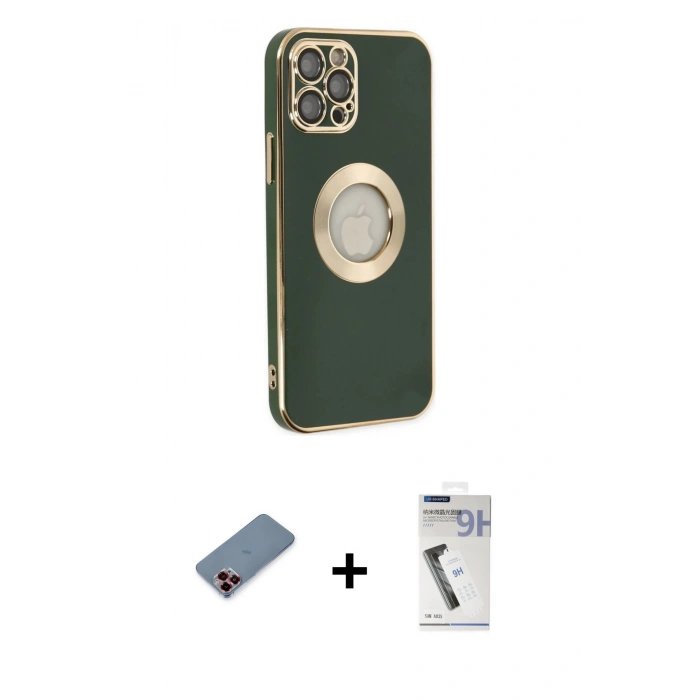 MARSİLYAN™- iPhone 12 Pro Max Kılıf İz Form Serisi - Şeffaf Uv Polymer Nano Ekran Koruyucu + Metal Kamera Lens Koruma Cam - KI