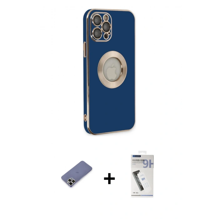 MARSİLYAN™- iPhone 12 Pro Max Kılıf İz Form Serisi - Şeffaf Uv Polymer Nano Ekran Koruyucu + Metal Kamera Lens Koruma Cam - GD
