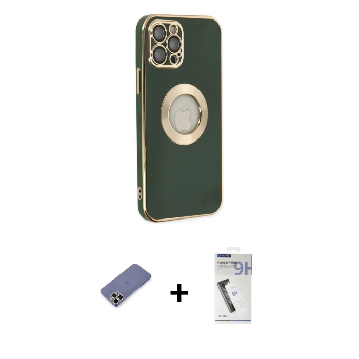 MARSİLYAN™- iPhone 12 Pro Max Kılıf İz Form Serisi - Şeffaf Uv Polymer Nano Ekran Koruyucu + Metal Kamera Lens Koruma Cam - GD