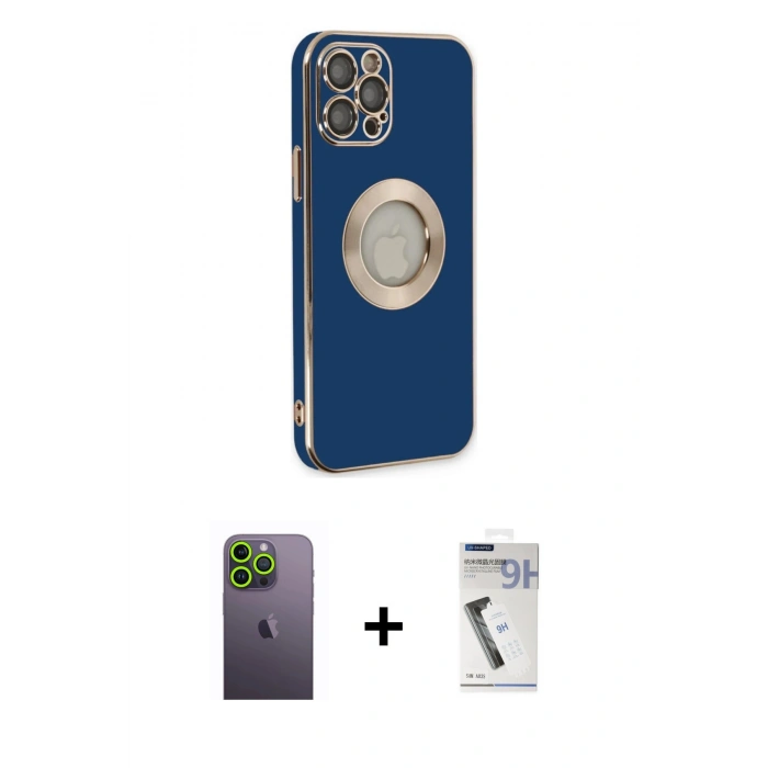 MARSİLYAN™- iPhone 12 Pro Max Kılıf İz Form Serisi - Şeffaf Uv Polymer Nano Ekran Koruyucu + Neon Fosforlu Kamera Lens - YL