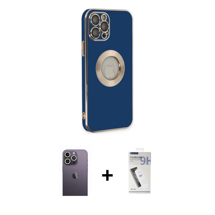 MARSİLYAN™- iPhone 12 Pro Max Kılıf İz Form Serisi - Şeffaf Uv Polymer Nano Ekran Koruyucu + Neon Fosforlu Kamera Lens - BZ