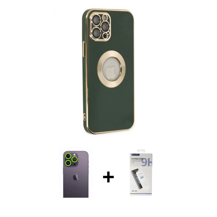 MARSİLYAN™- iPhone 12 Pro Max Kılıf İz Form Serisi - Şeffaf Uv Polymer Nano Ekran Koruyucu + Neon Fosforlu Kamera Lens - YL