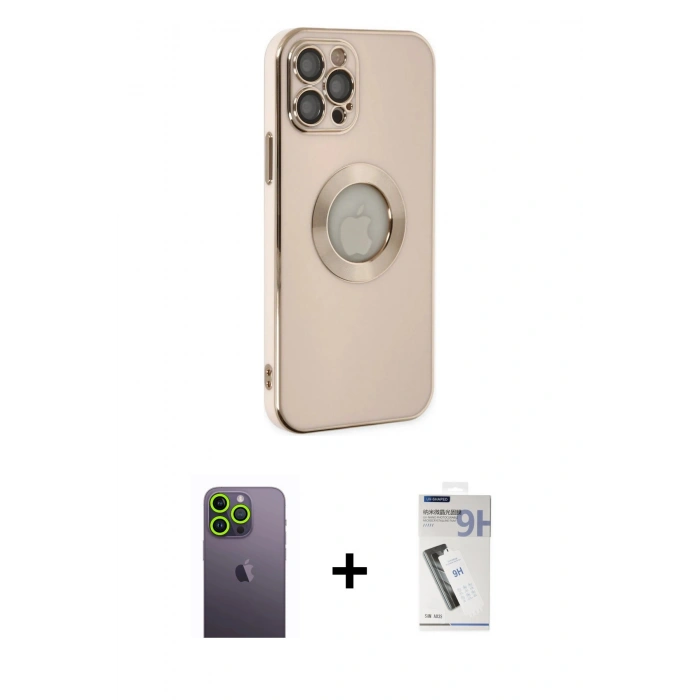 MARSİLYAN™- iPhone 12 Pro Max Kılıf İz Form Serisi - Şeffaf Uv Polymer Nano Ekran Koruyucu + Neon Fosforlu Kamera Lens - YL