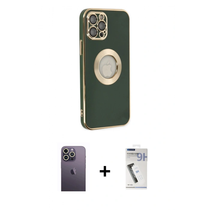 MARSİLYAN™- iPhone 12 Pro Max Kılıf İz Form Serisi - Şeffaf Uv Polymer Nano Ekran Koruyucu + Neon Fosforlu Kamera Lens - BZ