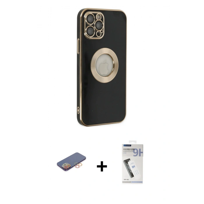 MARSİLYAN™- iPhone 12 Pro Max Kılıf İz Form Serisi - Şeffaf Uv Polymer Nano Ekran Koruyucu + Renkli Kamera Lens Koruma Cam - TU