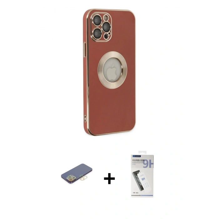 MARSİLYAN™- iPhone 12 Pro Max Kılıf İz Form Serisi - Şeffaf Uv Polymer Nano Ekran Koruyucu + Renkli Kamera Lens Koruma Cam - SI