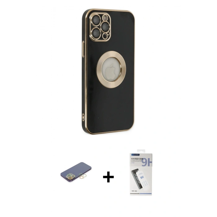 MARSİLYAN™- iPhone 12 Pro Max Kılıf İz Form Serisi - Şeffaf Uv Polymer Nano Ekran Koruyucu + Renkli Kamera Lens Koruma Cam - SI