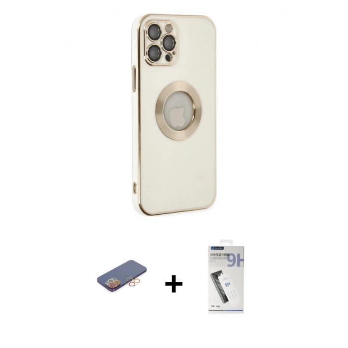 MARSİLYAN™- iPhone 12 Pro Max Kılıf İz Form Serisi - Şeffaf Uv Polymer Nano Ekran Koruyucu + Renkli Kamera Lens Koruma Cam - TU