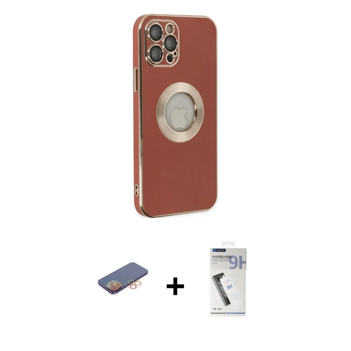 MARSİLYAN™- iPhone 12 Pro Max Kılıf İz Form Serisi - Şeffaf Uv Polymer Nano Ekran Koruyucu + Renkli Kamera Lens Koruma Cam - TU