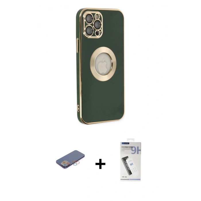 MARSİLYAN™- iPhone 12 Pro Max Kılıf İz Form Serisi - Şeffaf Uv Polymer Nano Ekran Koruyucu + Renkli Kamera Lens Koruma Cam - PE