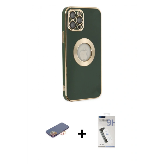 MARSİLYAN™- iPhone 12 Pro Max Kılıf İz Form Serisi - Şeffaf Uv Polymer Nano Ekran Koruyucu + Renkli Kamera Lens Koruma Cam - TU