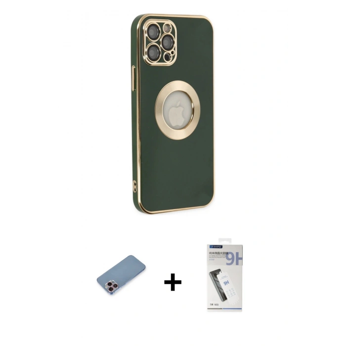 MARSİLYAN™- iPhone 12 Pro Max Kılıf İz Form Serisi - Şeffaf Uv Polymer Nano Ekran Koruyucu + Shine Kamera Lens Koruma Cam - PE