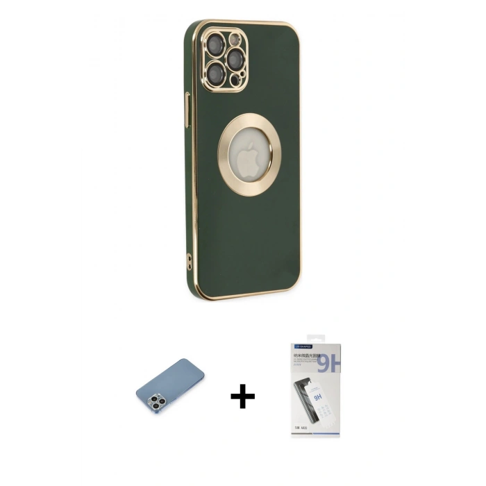 MARSİLYAN™- iPhone 12 Pro Max Kılıf İz Form Serisi - Şeffaf Uv Polymer Nano Ekran Koruyucu + Shine Kamera Lens Koruma Cam - GS