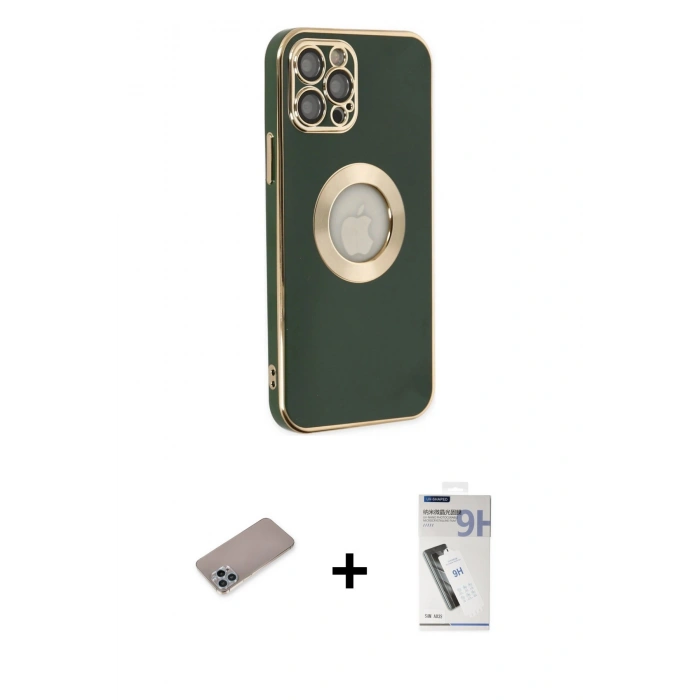 MARSİLYAN™- iPhone 12 Pro Max Kılıf İz Form Serisi - Şeffaf Uv Polymer Nano Ekran Koruyucu + Shine Kamera Lens Koruma Cam - SABE