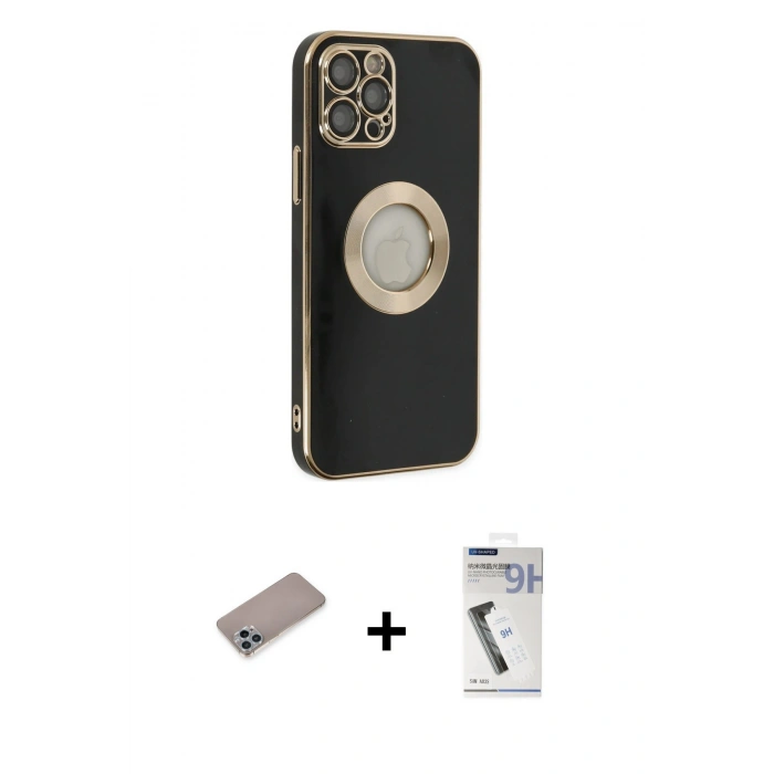 MARSİLYAN™- iPhone 12 Pro Max Kılıf İz Form Serisi - Şeffaf Uv Polymer Nano Ekran Koruyucu + Shine Kamera Lens Koruma Cam - SABE