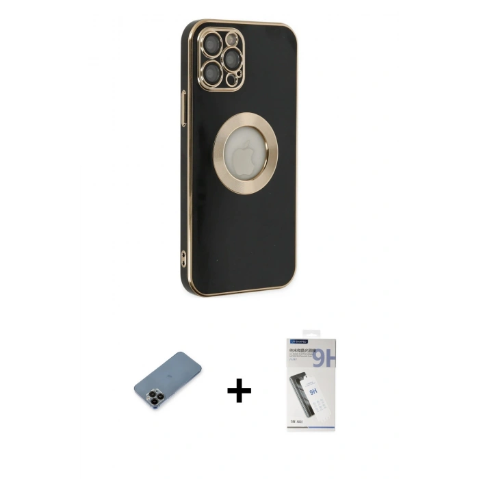 MARSİLYAN™- iPhone 12 Pro Max Kılıf İz Form Serisi - Şeffaf Uv Polymer Nano Ekran Koruyucu + Shine Kamera Lens Koruma Cam - SH