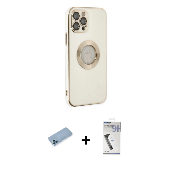MARSİLYAN™- iPhone 12 Pro Max Kılıf İz Form Serisi - Şeffaf Uv Polymer Nano Ekran Koruyucu + Shine Kamera Lens Koruma Cam - MI