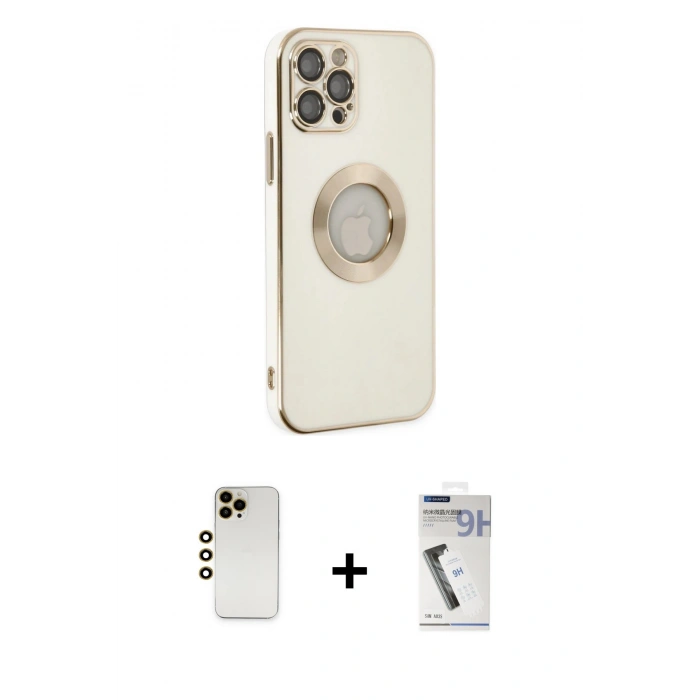 MARSİLYAN™- iPhone 12 Pro Max Kılıf İz Form Serisi - Şeffaf Uv Polymer Nano Ekran Koruyucu + Shine Kamera Lens - GD