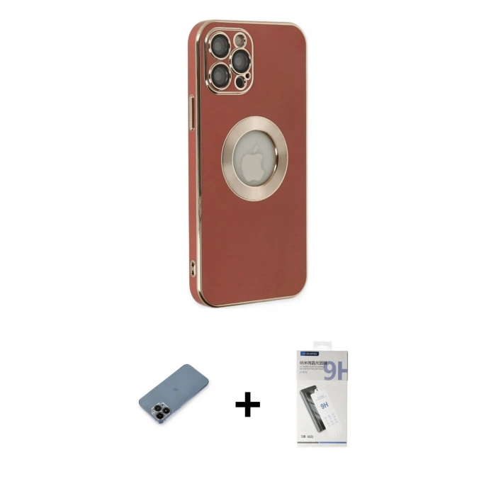 MARSİLYAN™- iPhone 12 Pro Max Kılıf İz Form Serisi - Şeffaf Uv Polymer Nano Ekran Koruyucu + Shine Kamera Lens Koruma Cam - SH