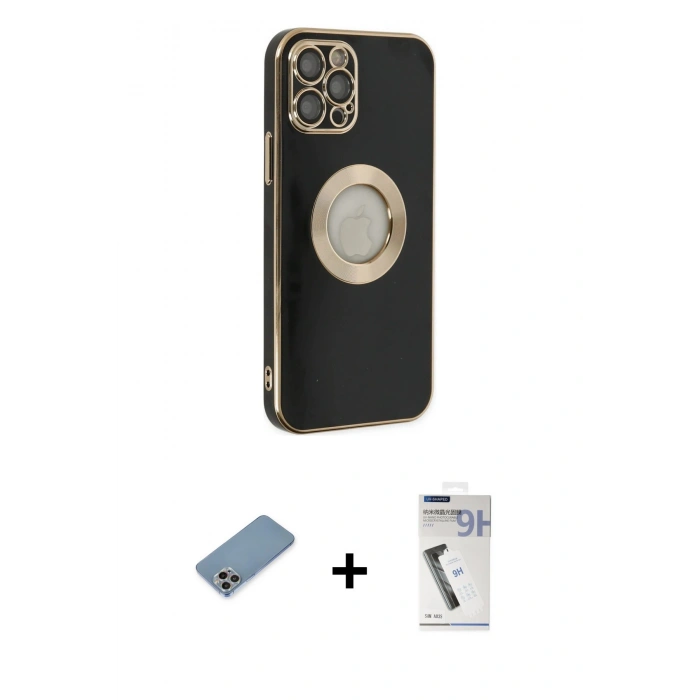 MARSİLYAN™- iPhone 12 Pro Max Kılıf İz Form Serisi - Şeffaf Uv Polymer Nano Ekran Koruyucu + Shine Kamera Lens Koruma Cam - GI