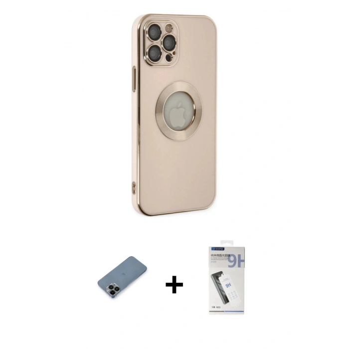 MARSİLYAN™- iPhone 12 Pro Max Kılıf İz Form Serisi - Şeffaf Uv Polymer Nano Ekran Koruyucu + Shine Kamera Lens Koruma Cam - SH
