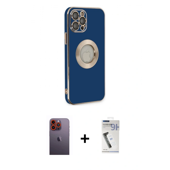 MARSİLYAN™- iPhone 12 Pro Max Kılıf İz Form Serisi - Şeffaf Uv Polymer Nano Ekran Koruyucu + Turuncu Neon Fosforlu Kamera Lens
