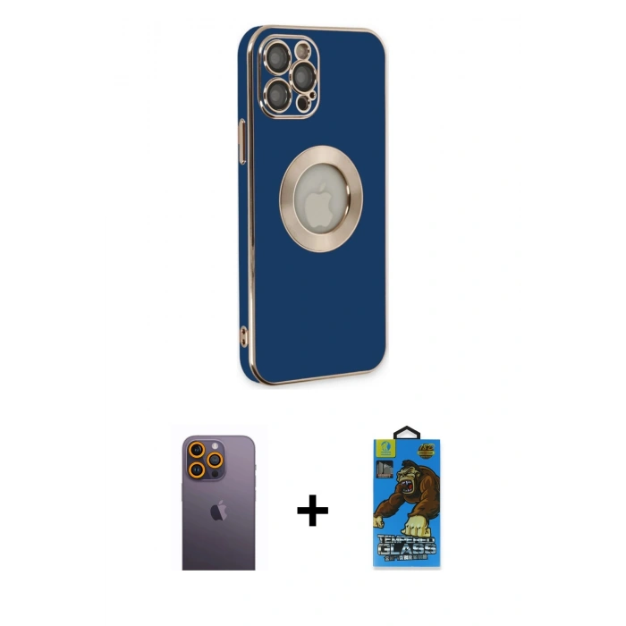 MARSİLYAN™- iPhone 12 Pro Max Kılıf İz Form Serisi - Siyah 18D Cam Ekran Koruyucu + Neon Fosforlu Kamera Lens - SI
